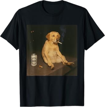 Cigarette Dog Funny Smoking Labrador Meme Stupid Brainrot T-Shirt