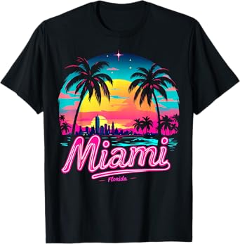Vintage Miami Beach – Retro 305 Florida Sunset Graphic T-Shirt