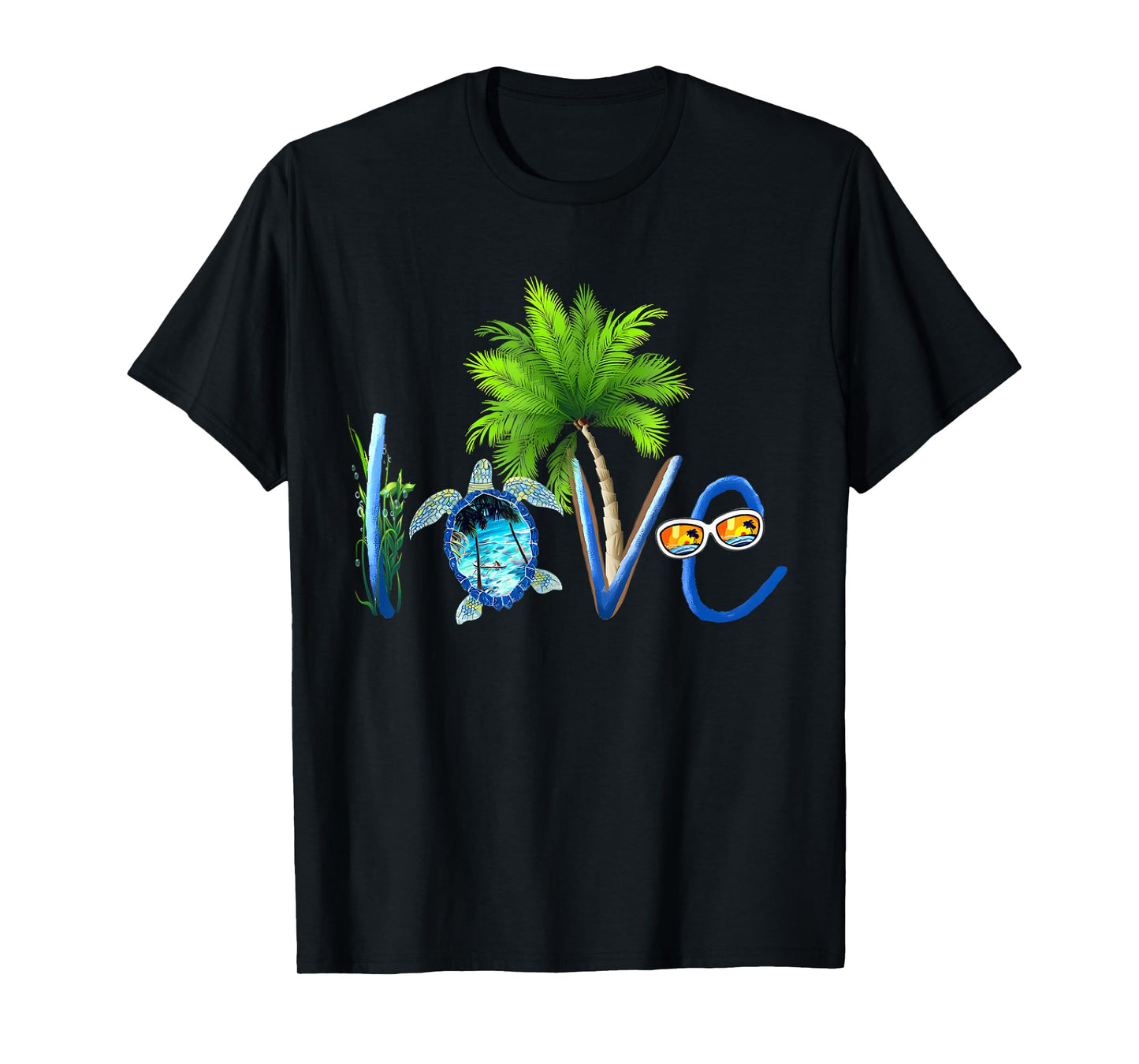 Tropical Beach Love Sea Turtle Palm Tree Summer Vacation T-Shirt