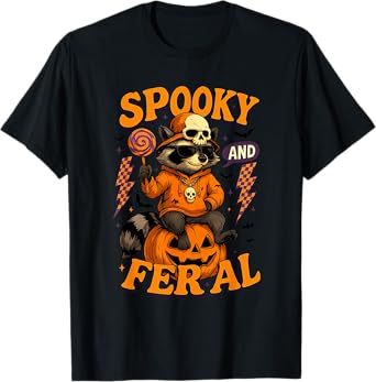 Funny Halloween Spooky And Feral Raccoon Pumpkin Boys Kids T-Shirt