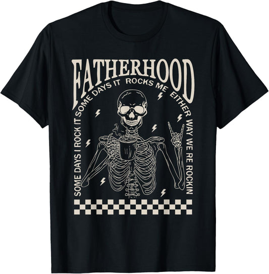 Funny Fatherhood Rock Skeleton Dad Life Vintage Fathers Day T-Shirt