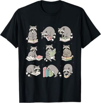 Raccoon Reading Books Matching Bookworm Readers Librarian T-Shirt