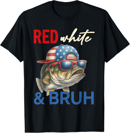 Red White Bruh Bass Fish 4th Of July Tee For Boys T-shirt
