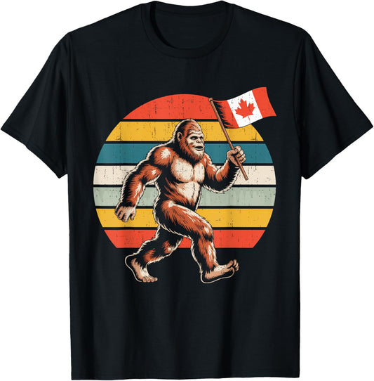 Canada Day Sasquatch Flag Vintage Forest Lover Gift Men T-Shirt