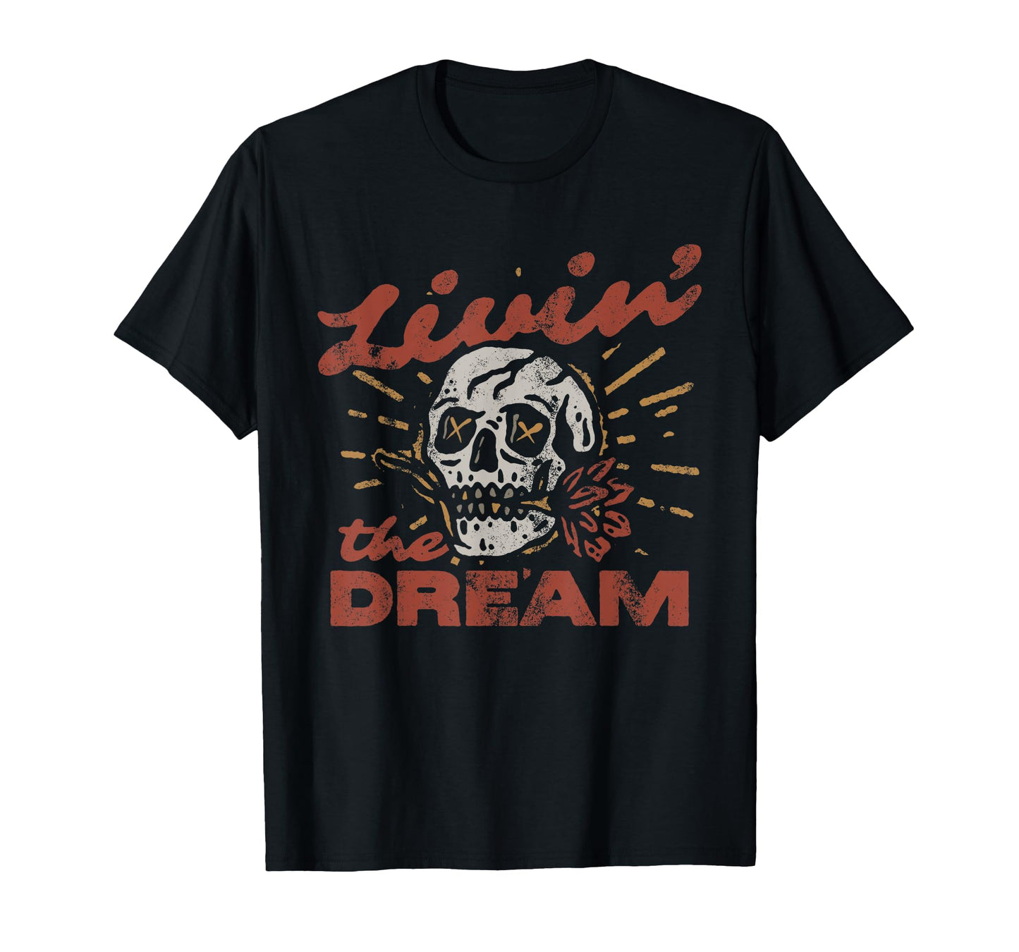 Funny Livin' The Dream Vintage Skull Retro for Men Women T-Shirt