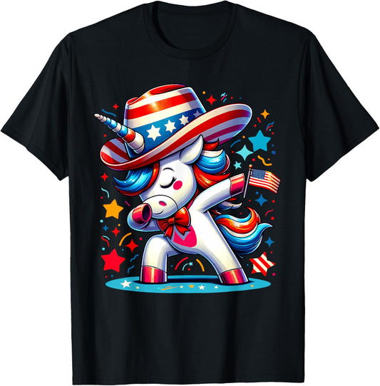 4th Of July Cute Unicorn Dab Red White Blue Women Kids Girls T-shirt