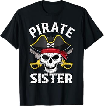 Retro Pirate Sister Birthday Party Family Crew Outfit T-Shirt