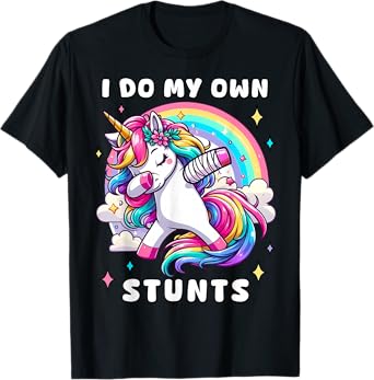 I Do My Own Stunts Broken Arm Injury Rainbow Dabbing Unicorn T-Shirt