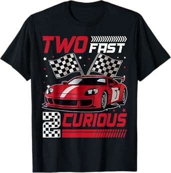 Two Fast 2 Curious Race Car 2nd Birthday Boy Racing Car Bday T-Shirt
