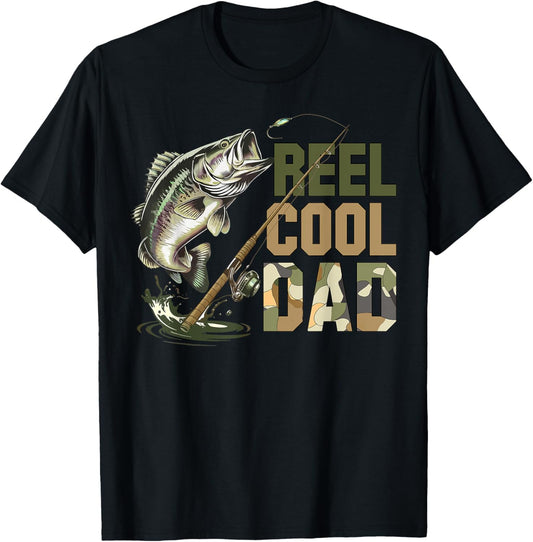 Dad Father's Day Retro Camo Reel Cool Dad Funny Fishing T-Shirt