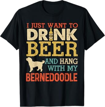 Bernedoodle Dad Drink Beer Hang With Dog Funny Men Vintage T-Shirt