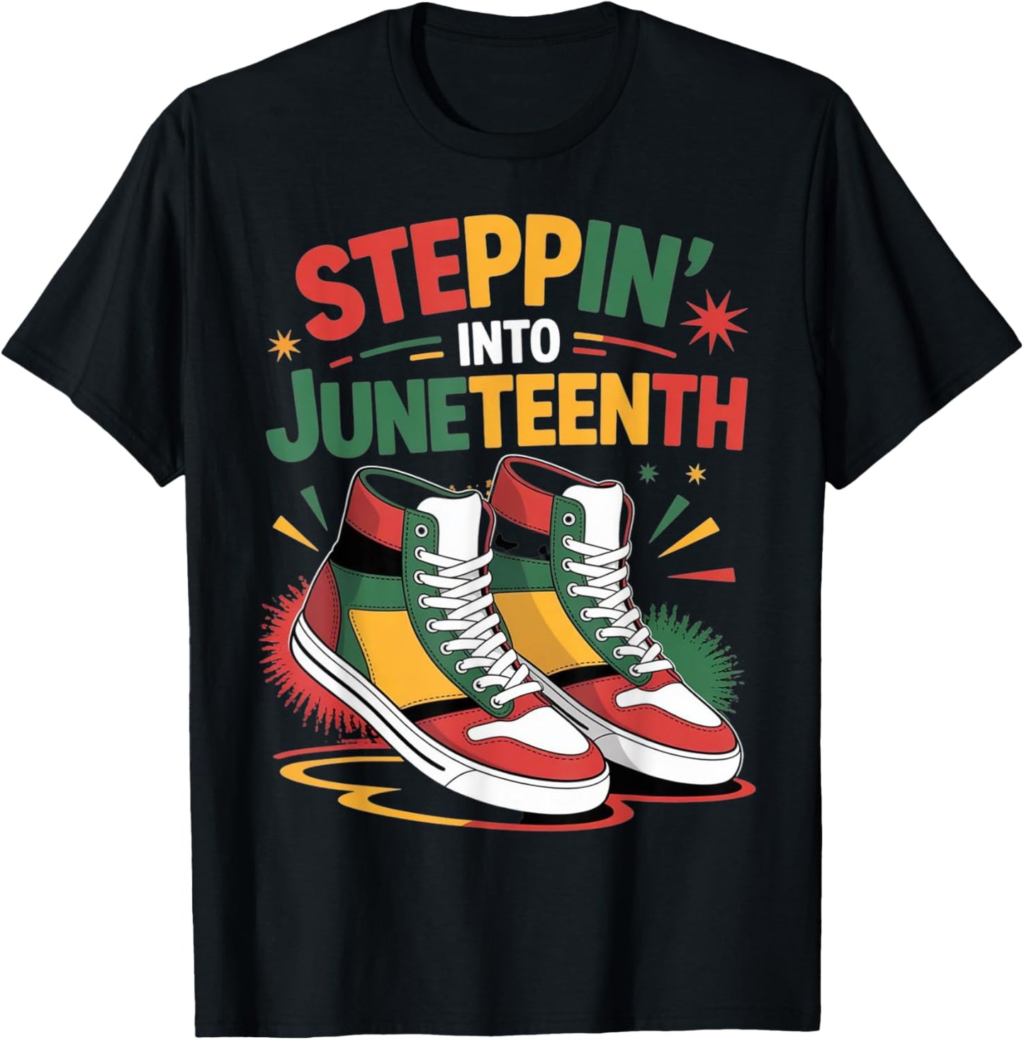 Stepping Into Juneteenth Afro Woman Black Girls Sneakers Men T-Shirt