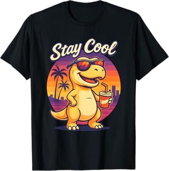 Cool Funny Vintage Tropical Retro Sunset Summer Dinosaur T-Shirt