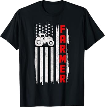 Patriotic Farmer Tractor American Flag Vintage Farm Farming T-Shirt