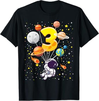 Funny 3 Years Old Astronaut Birthday Space Planets For Kids T-Shirt