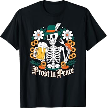 Prost in Peace Halloween Skeleton Beer Funny Oktoberfest T-Shirt