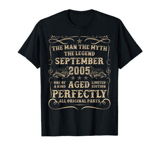 20 Year Old Birthday Gifts for Men September 2005 20th Bday T-Shirt