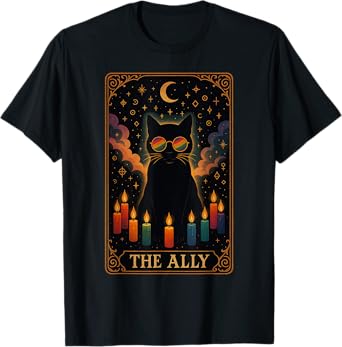 Funny Ally Cat Tarot Card Pride Sunglasses Gay Pride LGBTQ Men Women T-Shirt
