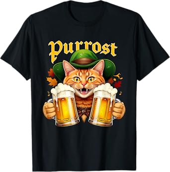 Funny Cat Oktoberfest Beer Purrfest Drinking Crew T-Shirt