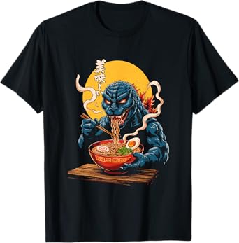 Funny Kaiju Eating Ramen Japanese Monster Lover Birthday T-Shirt