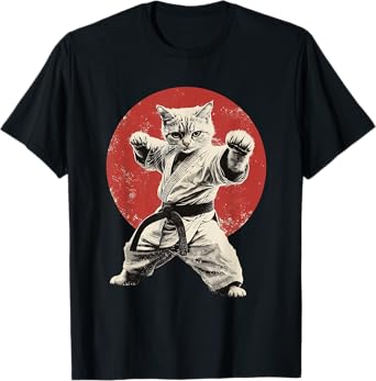 Cat Karate Judo Japan Japanese Flag Funny Graphic T-Shirt for Men Women Girls Kids