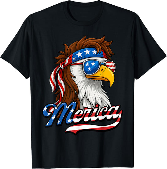Merica Usa American Flag Bald Eagle 4th Of July Patriotic T-shirt