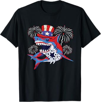 Shark American Flag 4th Of July Jawsome Patriotic Animal T-Shirt