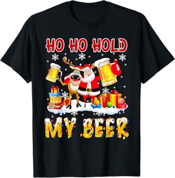 Ho Ho Hold My Beer Santa & Reindeer Beer Bestie T-Shirt