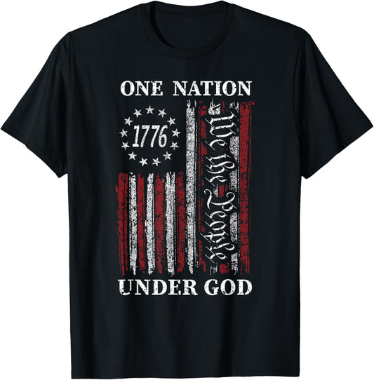One Nation Under God Flag 4th Of July Patriotic Christian T-shirt