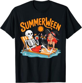 Summerween Skeleton Witch Funny Summer Halloween T-Shirt