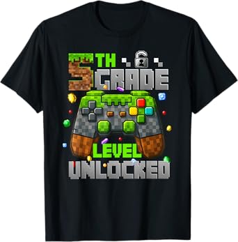 Back To School 5th Grade Level Unlocked Gamer Kids Boys T-Shirt