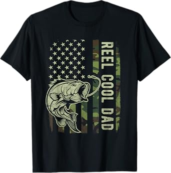 Reel Cool Dad Camouflage American Flag Father's Day T-Shirt