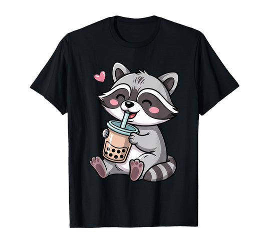 Kawaii Raccoon Boba Tea Japanese Bubble Tea Drink Anime Fun T-Shirt