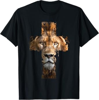 Lion of Judah Cross of Jesus Christ Christian Faith Graphic T-Shirt