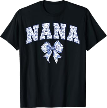 Nana Coquette Toile Blue Bow Floral Family Matching T-Shirt