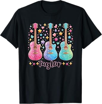 Girl Taylor First Name Personalized Groovy 80's Pink T-Shirt