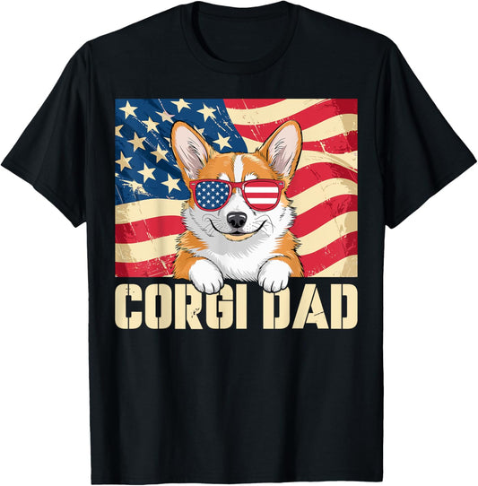 Best Corgi Dad Ever USA Flag Patriotic Dog Lover 4th of July T-Shirt
