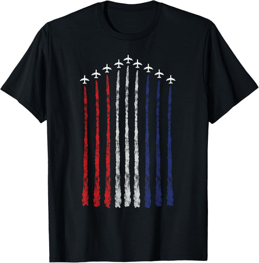 American Flag USA Fighter Jet Con Trail T-Shirt