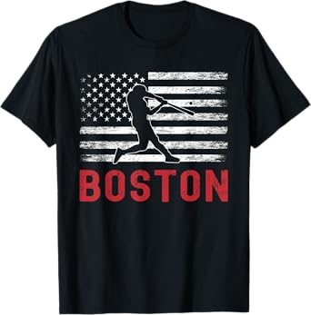 Boston Massachusetts American Flag Baseball Weathered T-Shirt