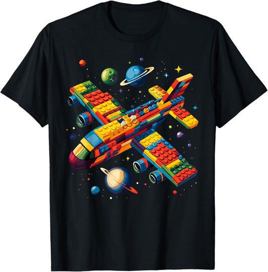 Airplane Kids Boy Funny Master Builder Building Block Brick T-Shirt
