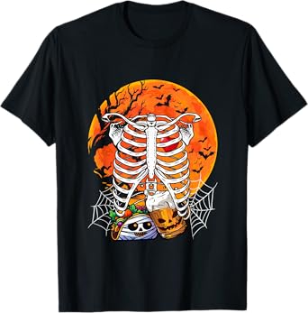 Horror Beer Taco Inside Rib Cage X-ray Skeleton Halloween T-Shirt