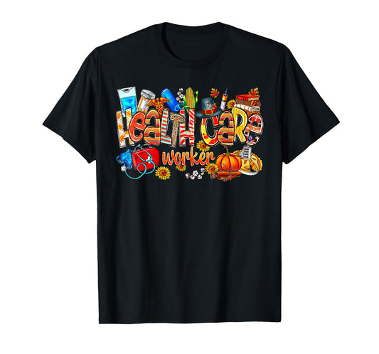 Retro Health Care Worker Fall Pumpkin Sunflower Nurse Autumn T-Shirt