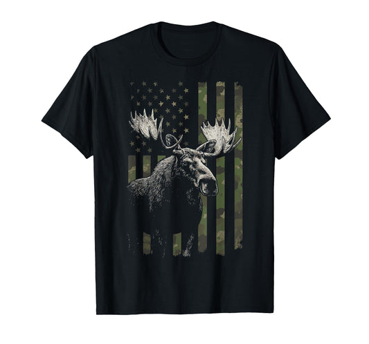 Moose USA Flag Alaska Wildlife T-Shirt