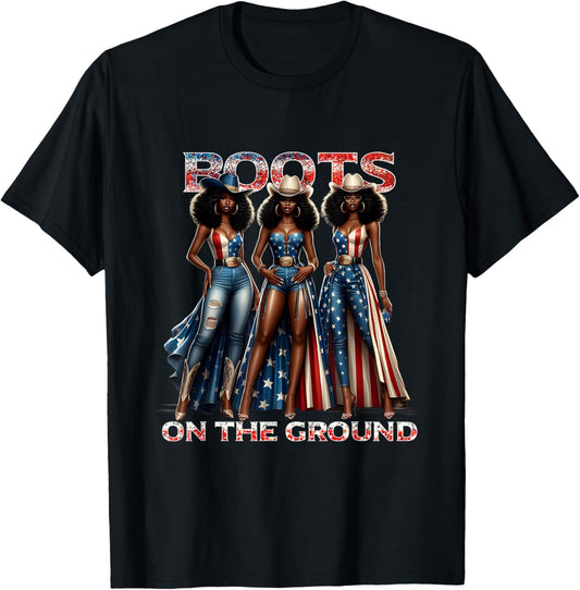 4th of July Cowgirl All American Girl Boots On The Ground T-Shirt