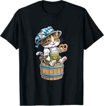 Funny Oktoberfest Cat Kitty Bavarian Drinking Beer Purrost T-Shirt