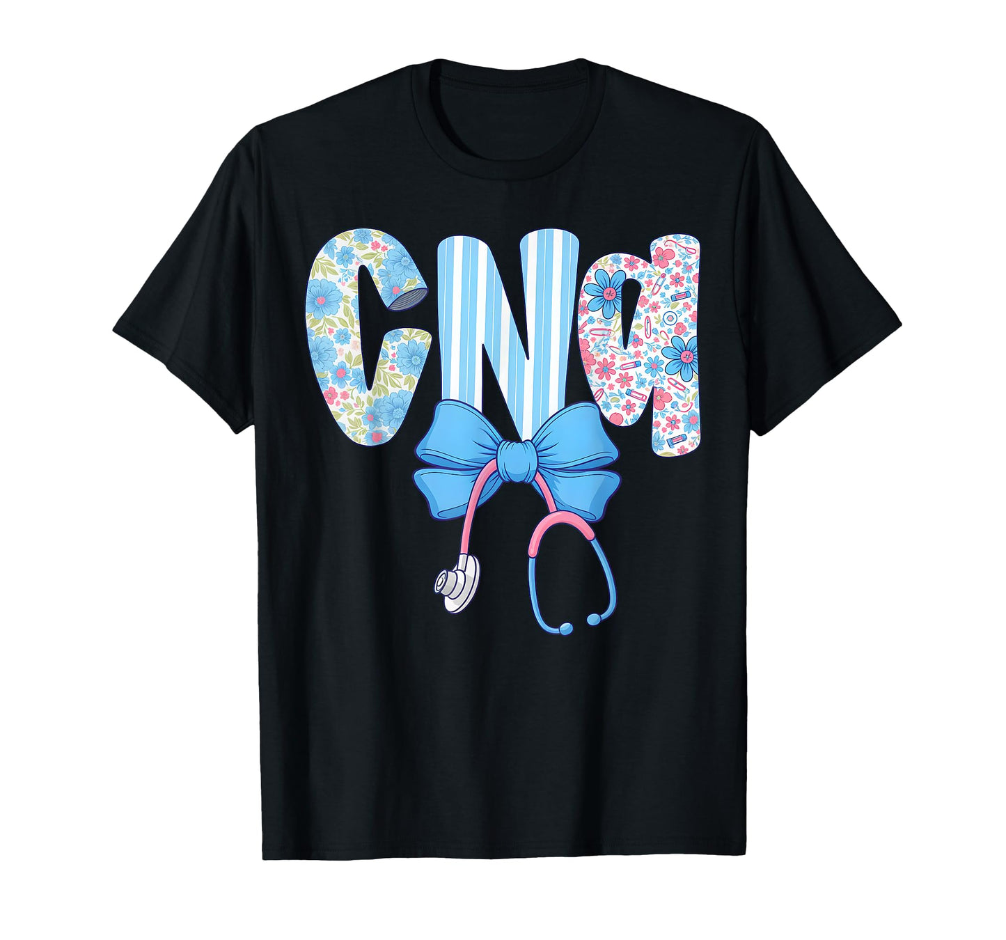 Coquette CNA Nurse Blue Floral Stethoscope Bow Cute Nurse T-Shirt