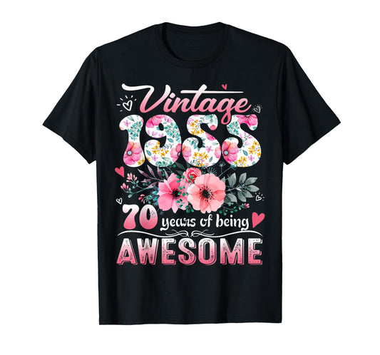 Vintage 1955 Floral 70 Years Old 70th Birthday Party Costume T-Shirt