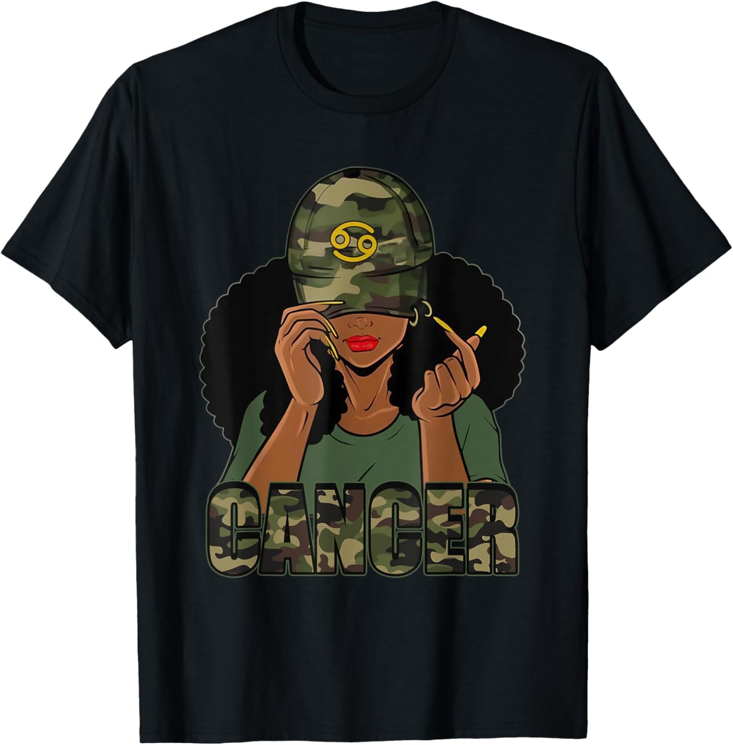 Cancer Camo Birthday Black Woman Zodiac Sign June July T-shirt