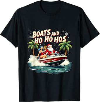 Christmas Funny Santa Boats And Ho Ho Hos T-Shirt