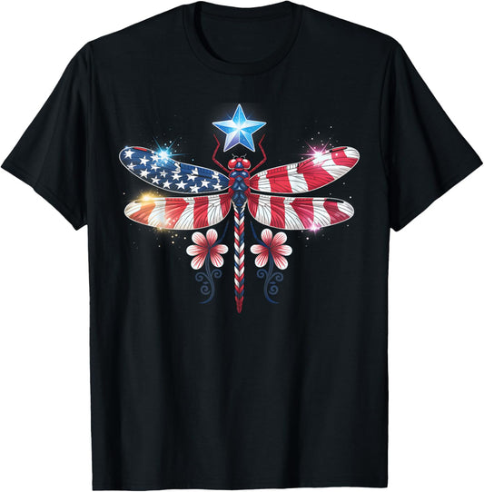 American Flag Dragonfly Insect 4th Of July Patriotic Usa T-shirt